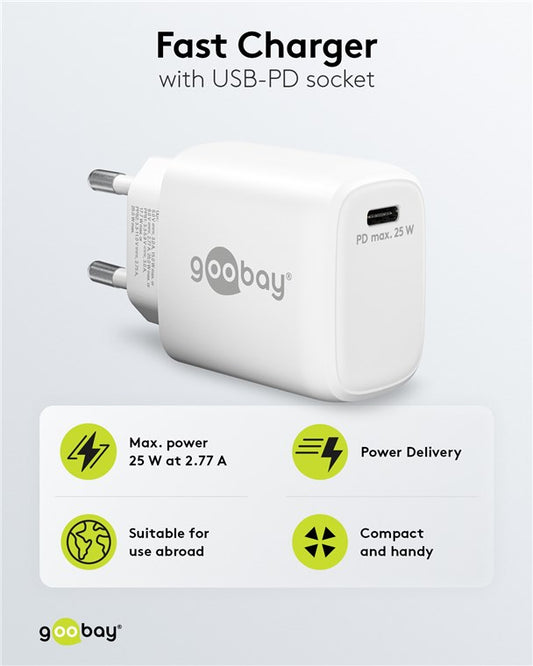 USB-C™ PD GaN Schnellladegerät (25 W) weiß