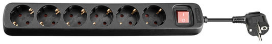 6-way power strip with switch, 1.5 m, black