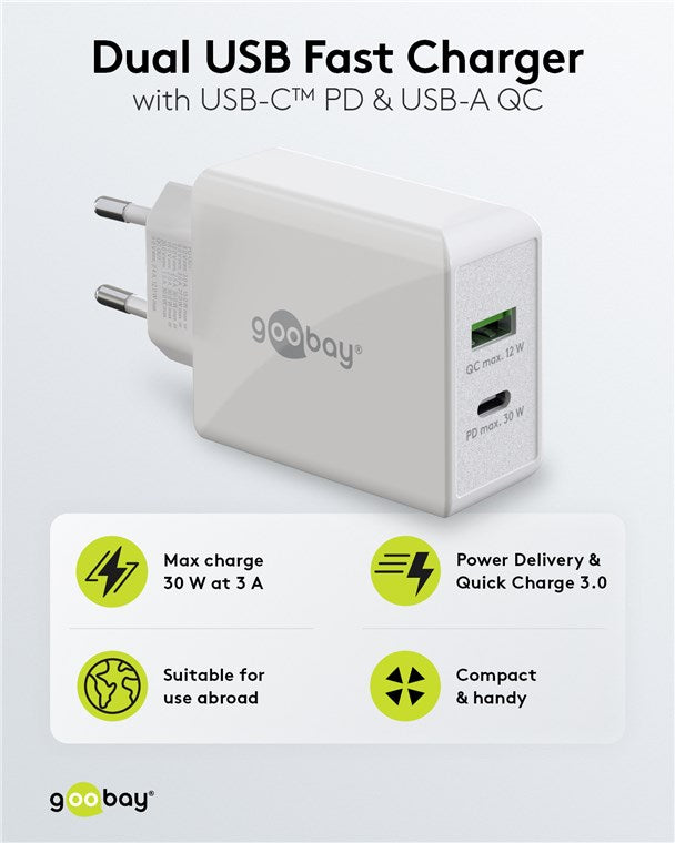 USB-C™ PD Dual-Schnellladegerät (30 W) weiß