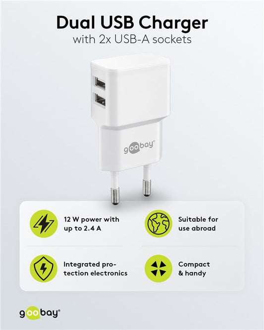 USB-A ikili şarj cihazı (12W) beyaz