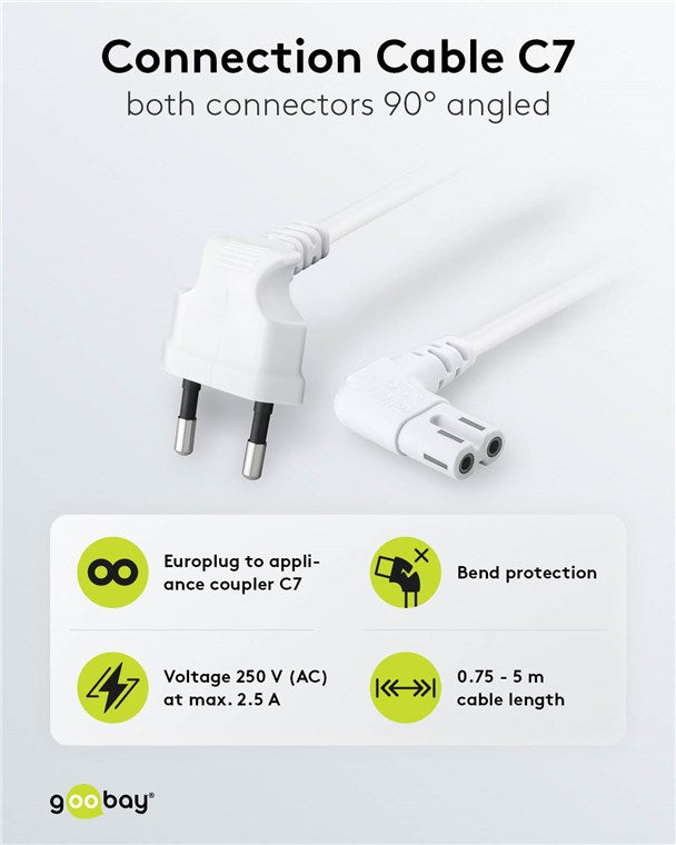 Anschlusskabel Eurostecker beidseitig abgewinkelt, 0,75 m, Weiß, (2*0,75 mm²)