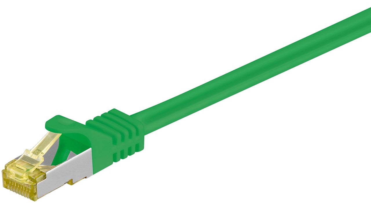 RJ45 patch cable CAT 6A S/FTP (PiMF), 500 MHz with CAT 7 raw cable, green