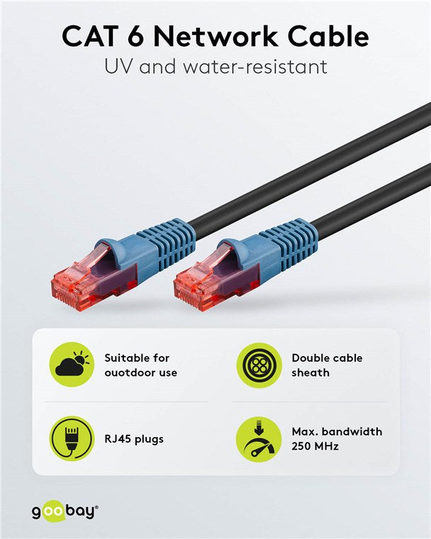 CAT 6 outdoor patch cable, U/UTP, black