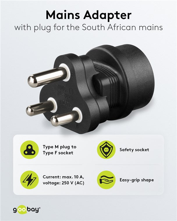 Reiseadapter Europa auf Südafrika, schwarz