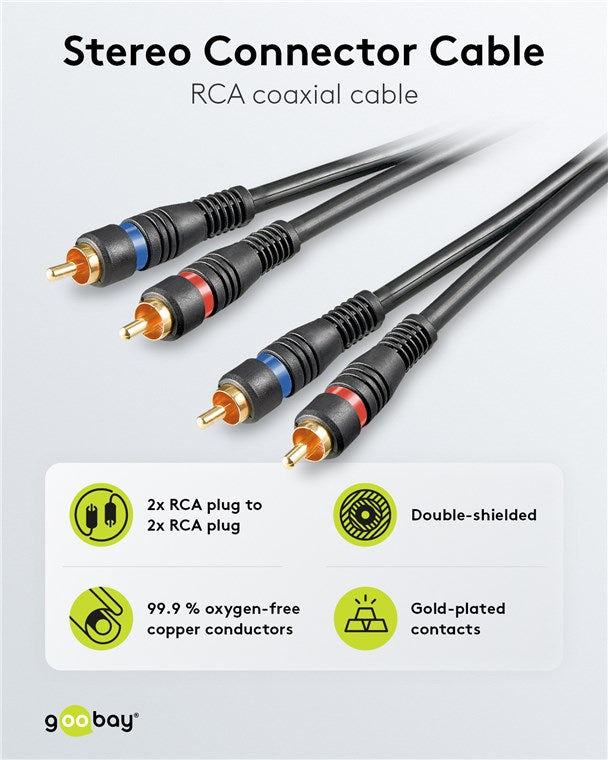 Stereo connection cable 2x RCA, double shielded