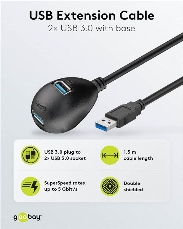 USB-A-Verlängerung mit Standfuß, 1,5 m, schwarz