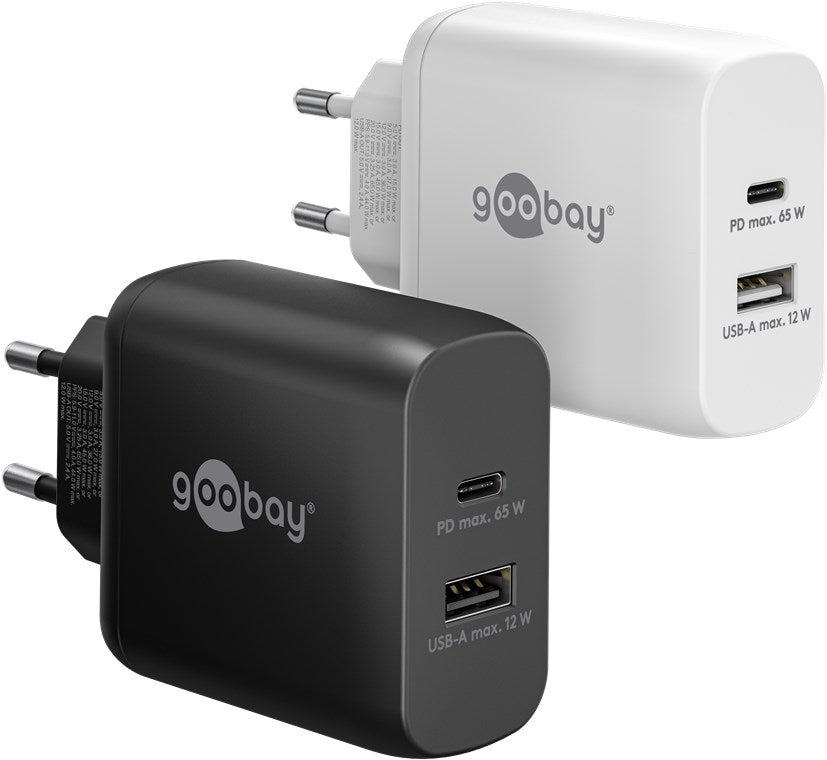 USB-C™ PD GaN ikili hızlı şarj cihazı (65W) siyah