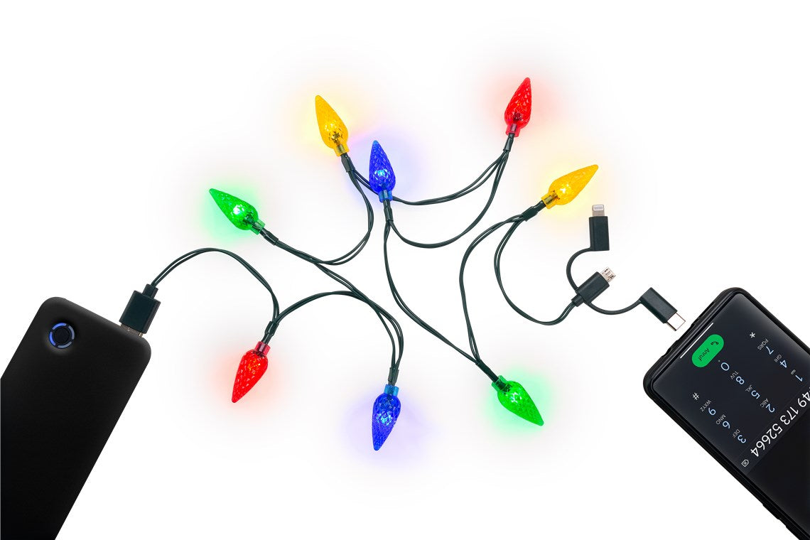 Smartphone USB charging cable with LED lights