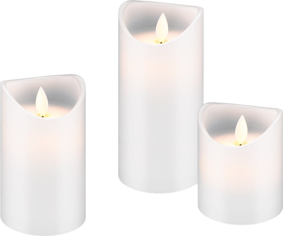 Set of 3 LED real wax candles, white