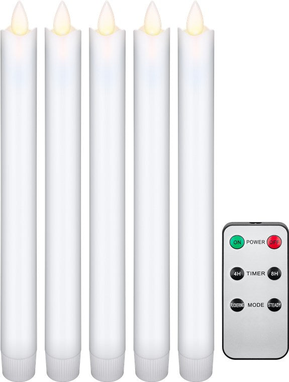 Set of 5 white LED real wax stick candles, including remote control