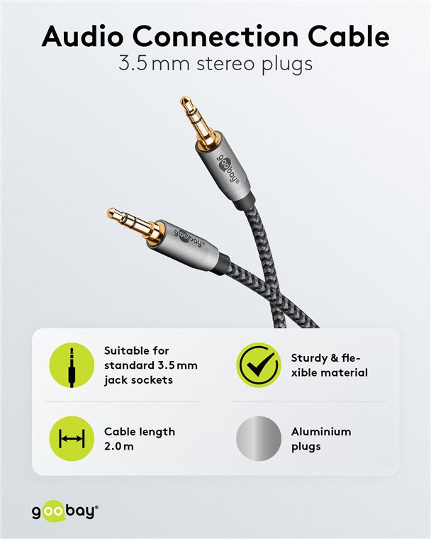 Audio Verbindungskabel AUX, 3,5 mm stereo, 2 m