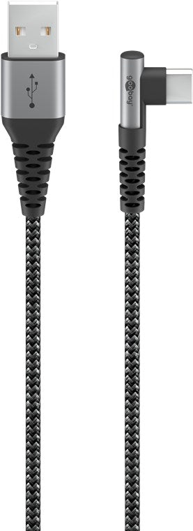 USB-C™ to USB-A textile cable with metal connectors (space gray/silver), 90°, 0.5 m