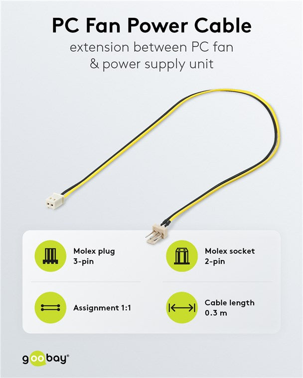 PC Lüfter-Stromkabel, Verlängerung 3-Pin zu 2-Pin