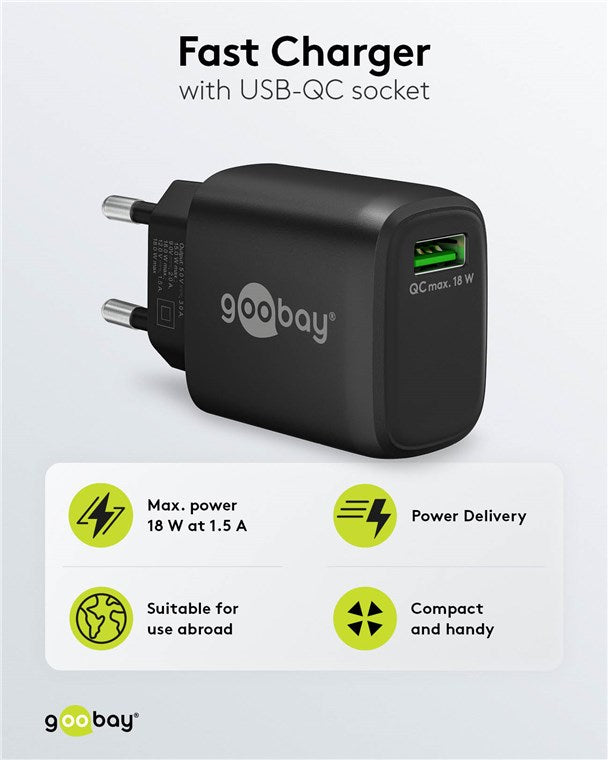 USB-A QC Schnellladegerät (18 W) schwarz