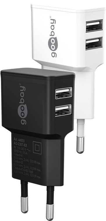 USB-A dual charger (12W) white