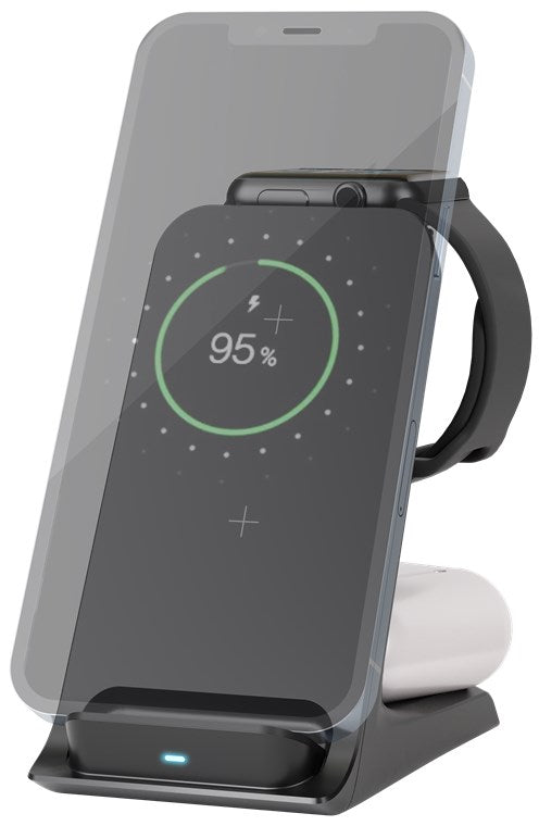 3in1 wireless charger, Qi compatible, black