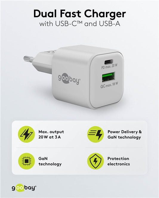 USB-C™ PD GaN Dual-Schnellladegerät Nano (20 W) weiß