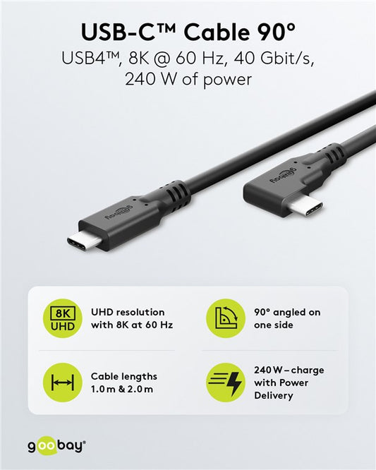 USB-C™-Kabel 90°, USB4™, 1 m, schwarz