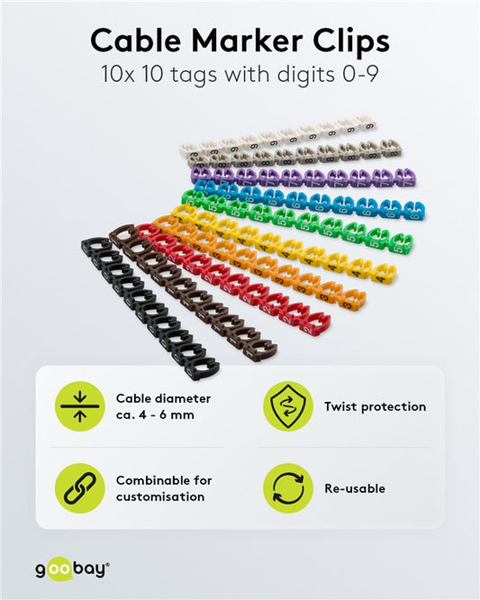 Kabelmarker-Clips "Ziffern 0-9", für Kabeldurchmesser von 5,6 - 7,4 mm