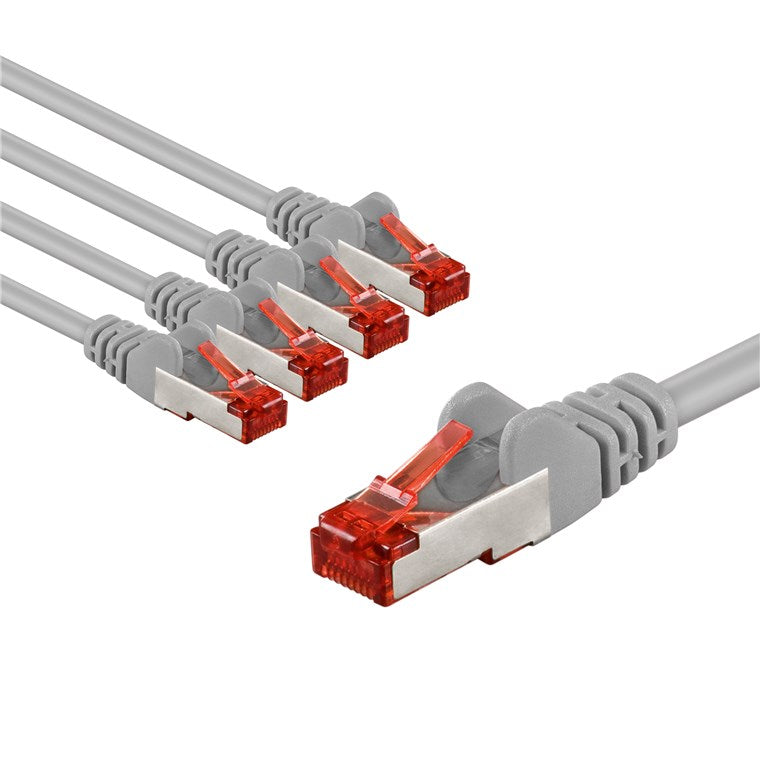 CAT 6 Patchkabel, S/FTP (PiMF), 3 m, grau, 5er-Set
