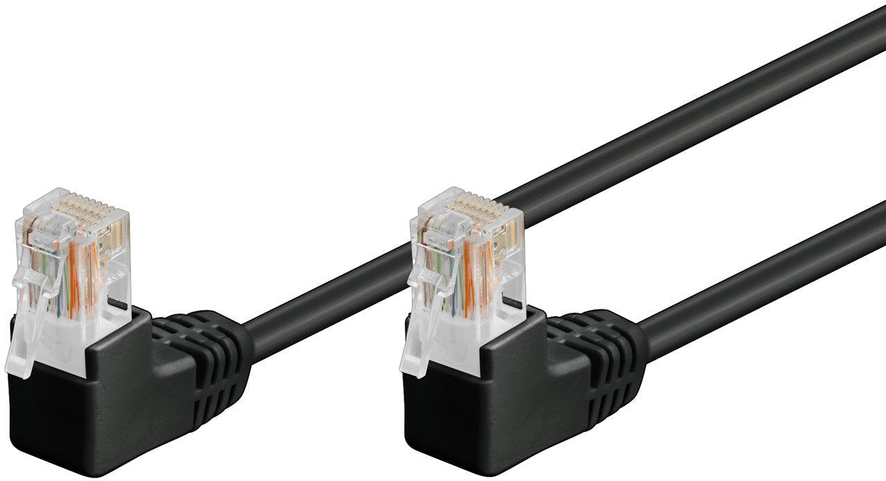 CAT 5e patch cable 2x 90° angled, U/UTP, black