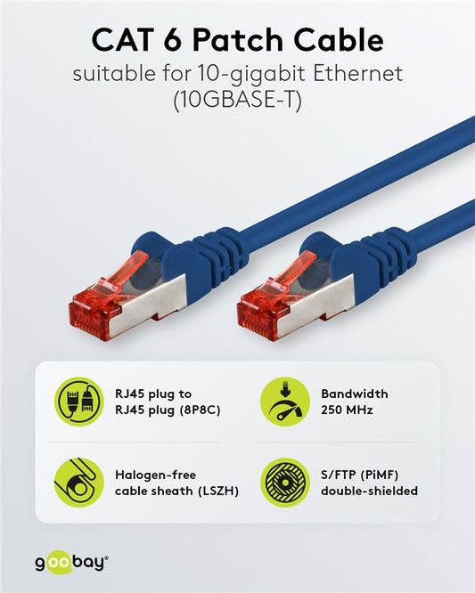 CAT 6 Patchkabel, S/FTP (PiMF), 2 m, blau, 10er-Set