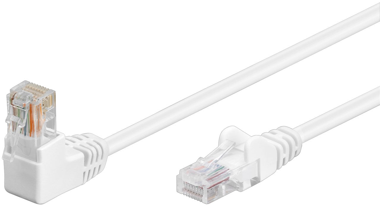 CAT 5e patch cable 1x 90° angled, U/UTP, white