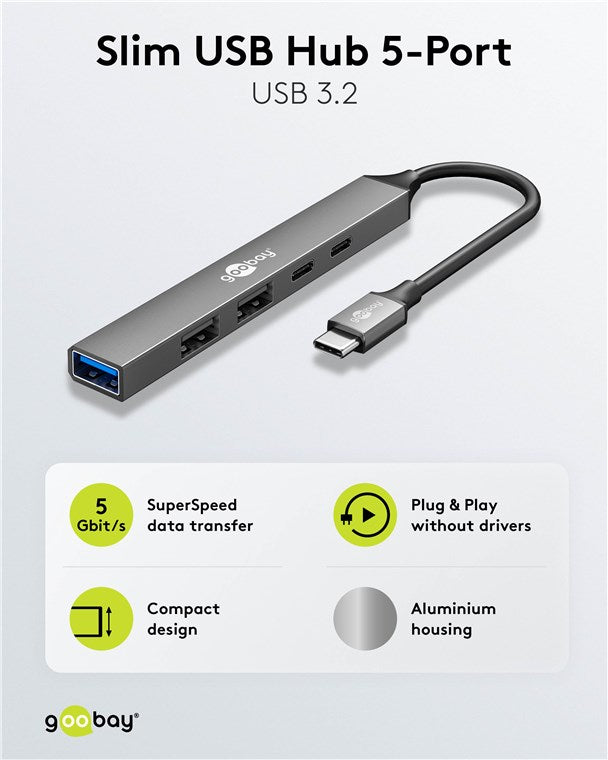 Slim 5-Port USB-Hub, USB-C™ auf USB-C™/USB-A, 5 Gbit/s