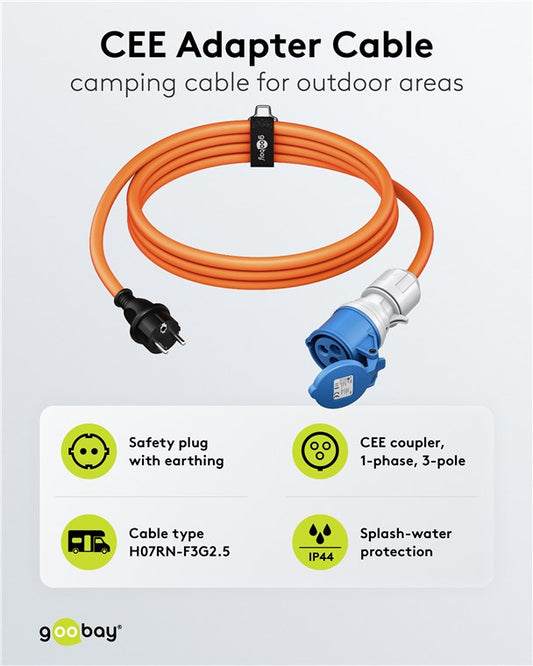 CEE-Adapterleitung, Schutzkontakt-Stecker auf CEE-Kupplung, 1,5 m