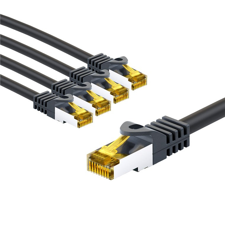 RJ45-Patchkabel CAT 6A S/FTP (PiMF), 500 MHz mit CAT 7 Rohkabel, 1 m, schwarz, 5er-Set