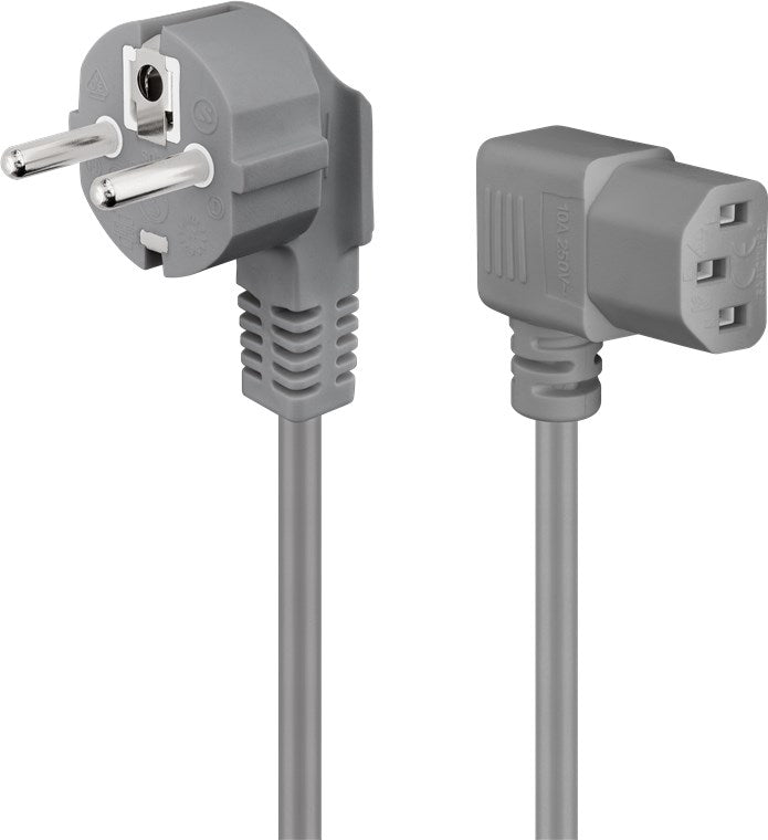 beidseitig abgewinkeltes Kaltgeräte-Anschlusskabel, 2 m, Grau, (3*0,75 mm²)