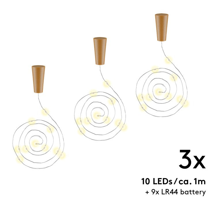 3x 10er LED-Flaschen-Lichterkette, inkl. Timer