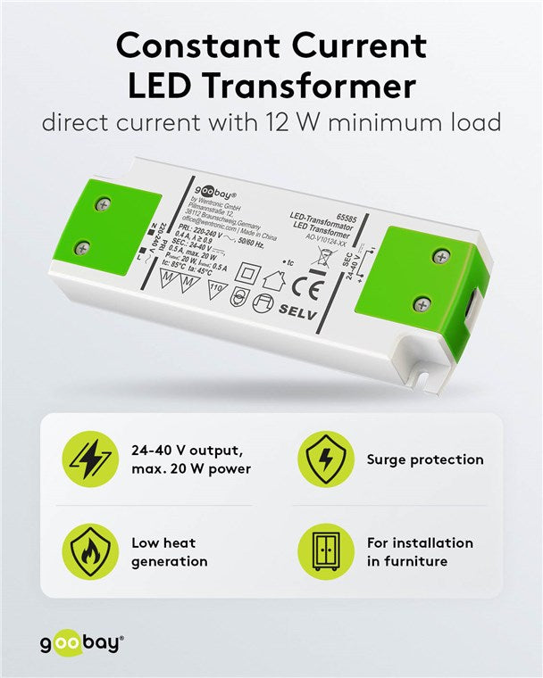 LED-Konstantstrom-Trafo 500 mA, 20 W, superflach