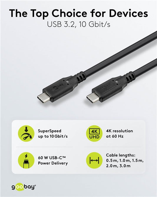 USB-C™-Kabel, USB 3.2, 60 W, 10 Gbit/s, Power Delivery, 1 m