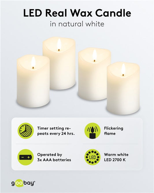 4er-Set LED-Echtwachskerzen, weiß