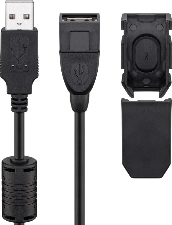 USB-A-Verlängerung mit Sicherungsclip, 2 m, schwarz