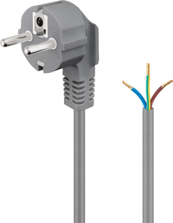 Schutzkontaktkabel abgewinkelt zum Konfektionieren; 2 m, Grau, (3*0,75 mm²)