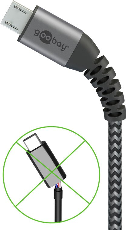 Micro-USB-auf-USB-A-Textilkabel mit Metallsteckern (spacegrau/silber), 1 m