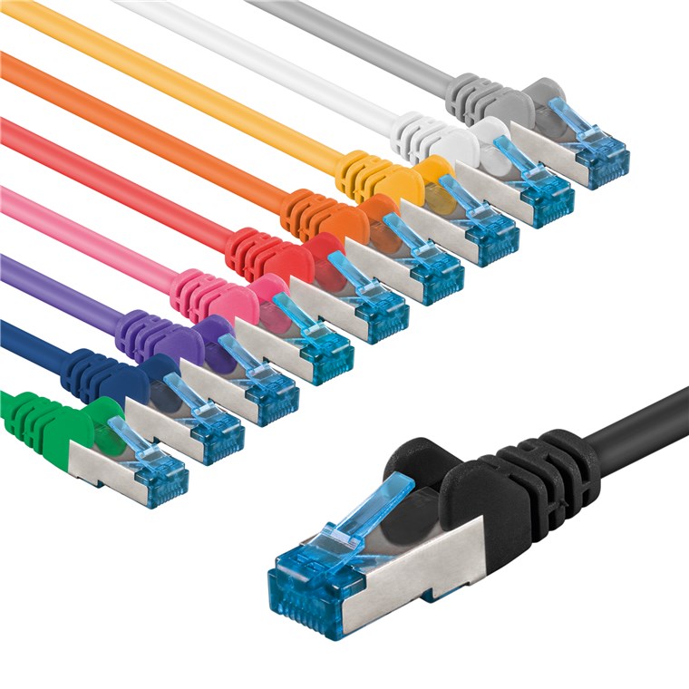 CAT 6A Patchkabel, S/FTP (PiMF), 5 m, Set in 10 Farben