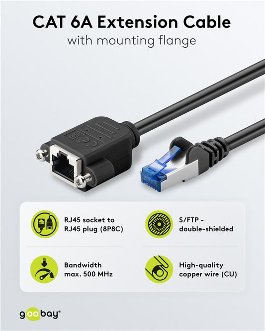 CAT 6A Verlängerungskabel, S/FTP (PiMF), schwarz