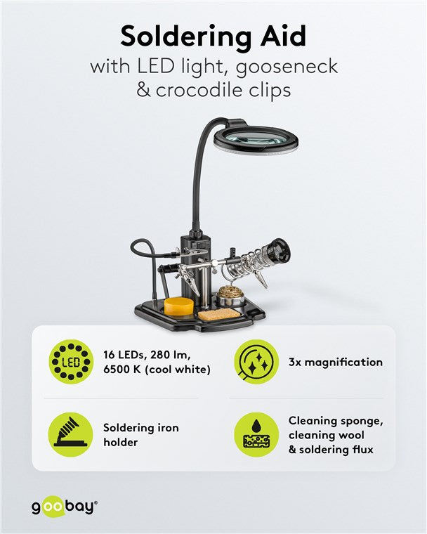 Soldering aid with LED light &amp; gooseneck crocodile clip