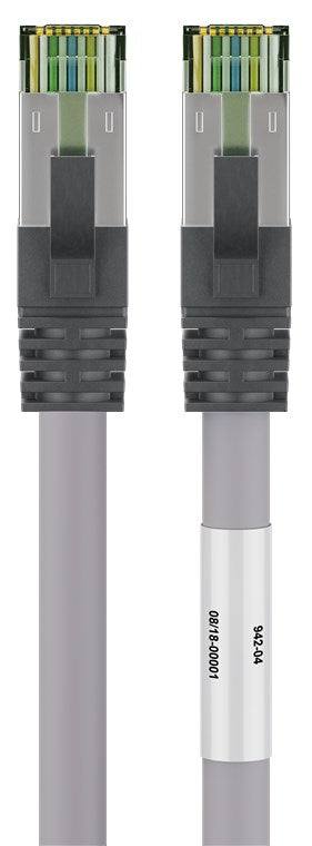 RJ45 (CAT 6A, 500 MHz) patch cable with CAT 8.1 S/FTP raw cable, gray