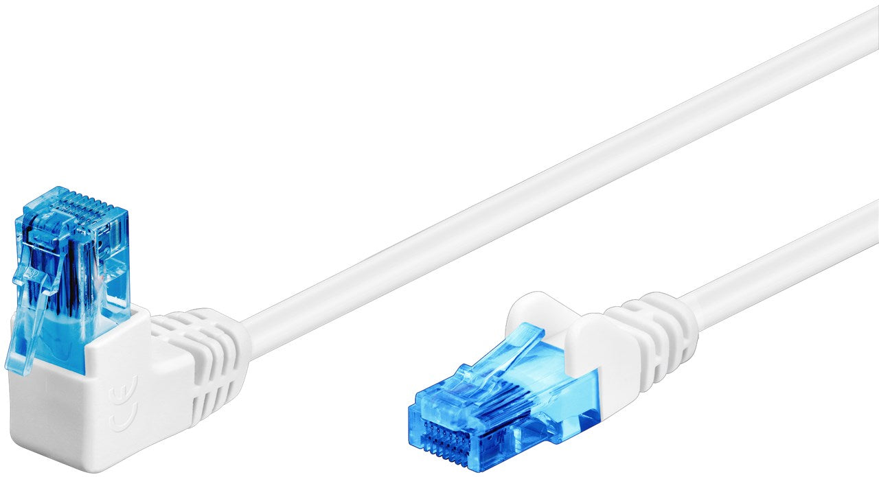 CAT 6A patch cable 1x 90° angled, U/UTP, white