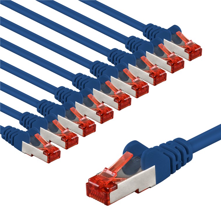 CAT 6 Patchkabel, S/FTP (PiMF), 3 m, blau, 10er-Set