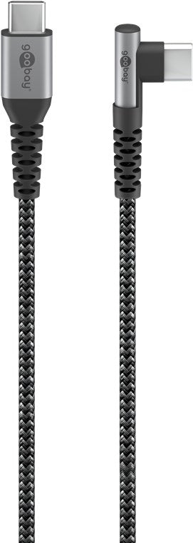 USB-C™-auf-USB-C™-Textilkabel mit Metallsteckern (spacegrau/silber), 90°, 0,5 m
