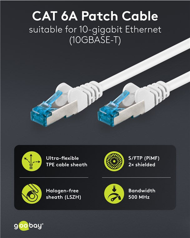 Ultraflexibles CAT 6A Patchkabel S/FTP (PiMF), weiß