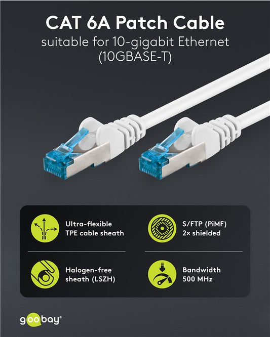 Ultraflexibles CAT 6A Patchkabel S/FTP (PiMF), weiß