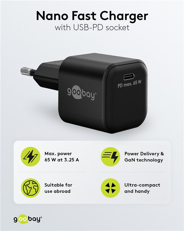 USB-C™ PD GaN Schnellladegerät Nano (65 W) schwarz