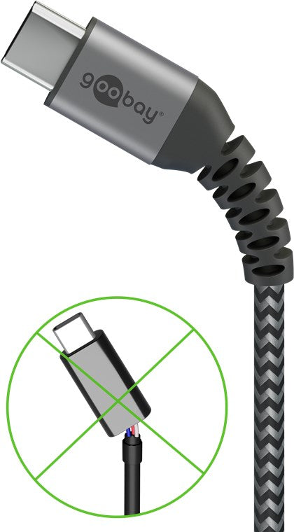 USB-C™ auf USB-A Textilkabel mit Metallsteckern (spacegrau/silber), 2 m