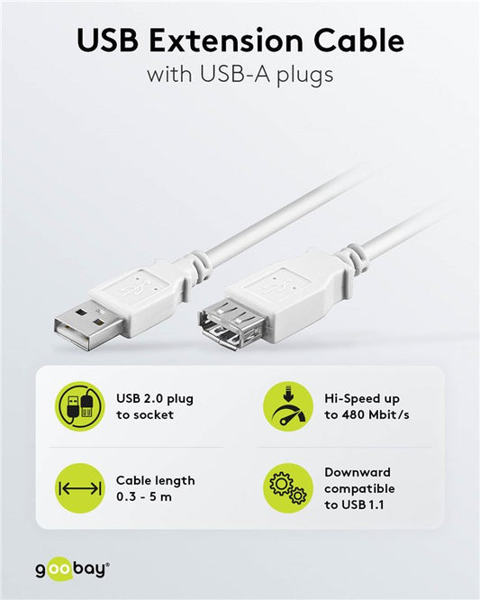 USB-A-Verlängerung, 5 m, weiß